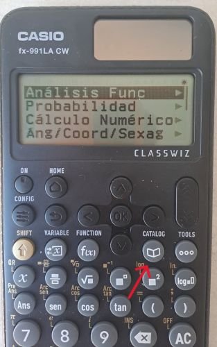 Botón Catalog y menú de funciones matemáticas